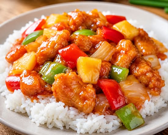 Sweet and Sour chicken on Rice酸甜鸡盖饭